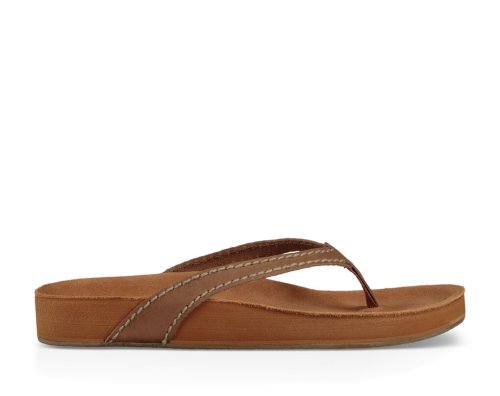 Sanuk Womens She Loungey Leather Brown Flip Flops | VQZOFI704